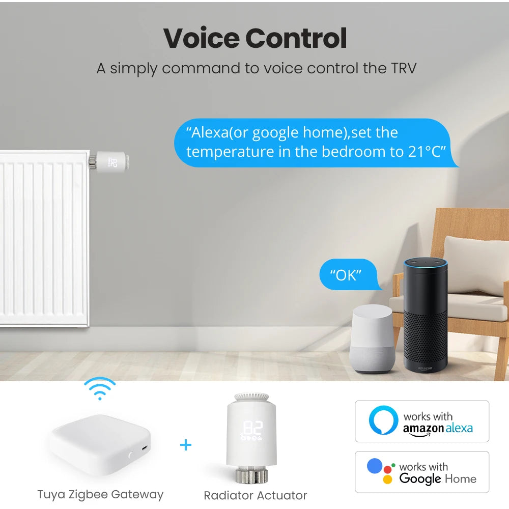 Tuya Smart ZigBee 3.0 Thermostatic Radiator Valve – Temperature Controller for Alexa & Google Home