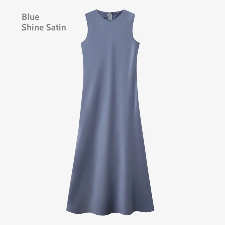 Elegant Satin Maxi Dress with Matching Knitted Top – 2-Piece Spring Summer Outfit for Women 2025