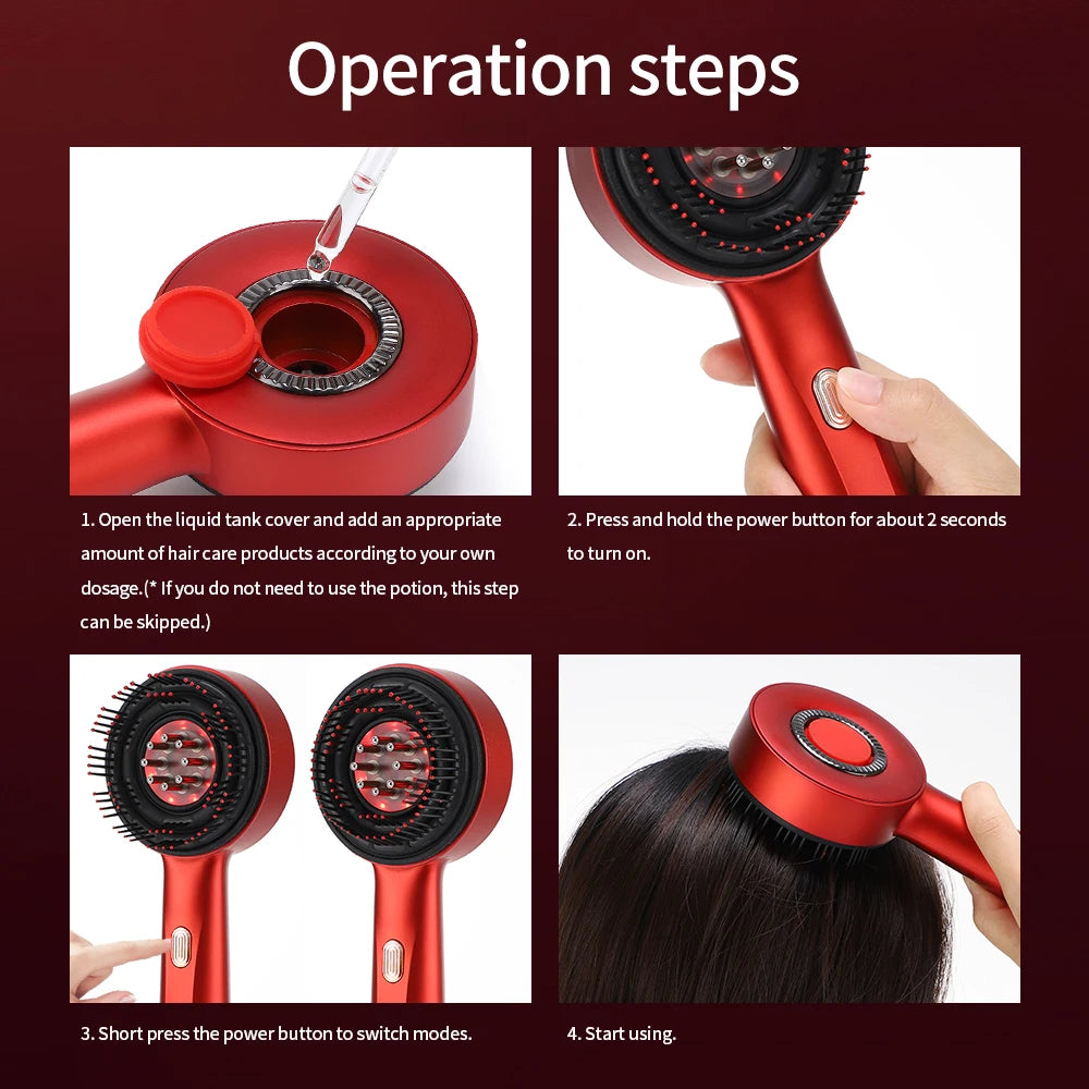 Red Light Scalp Massager Comb – Electric Hair Growth Brush with Vibration & Oil Applicator