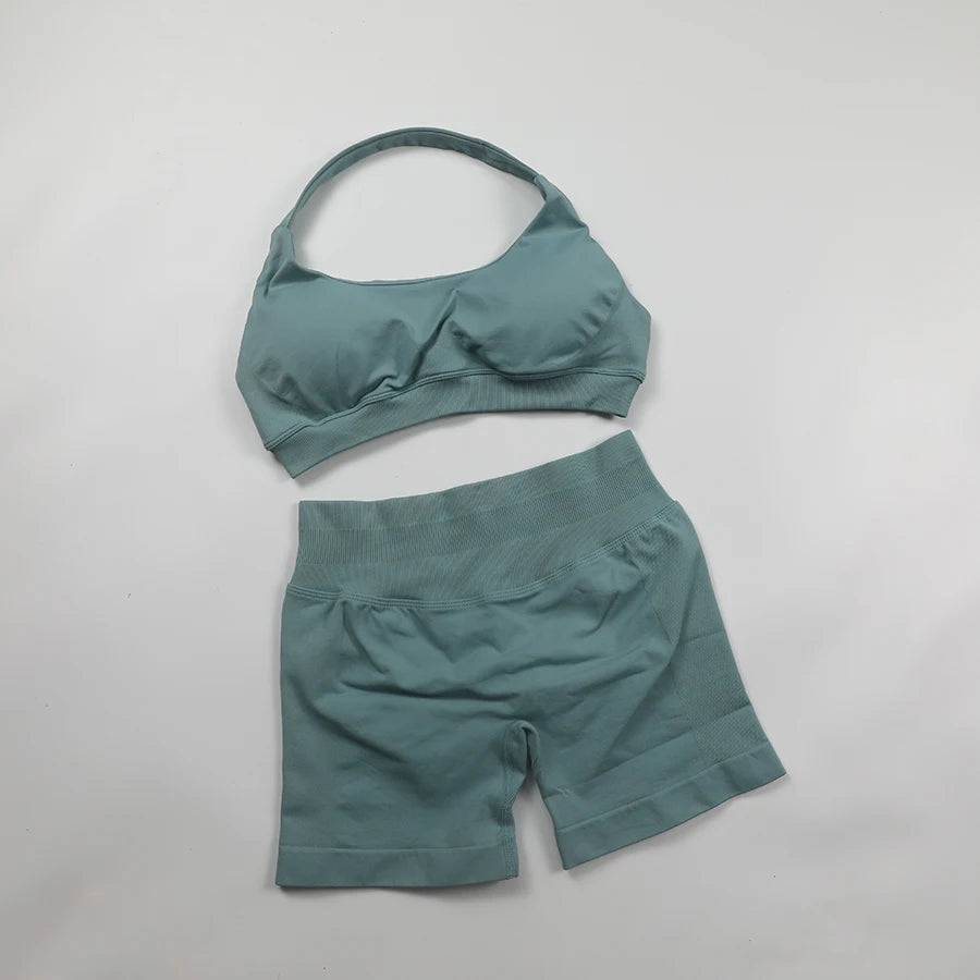 Seamless Ribbed 2-Piece Workout Set β Crop Top & High-Waist Leggings