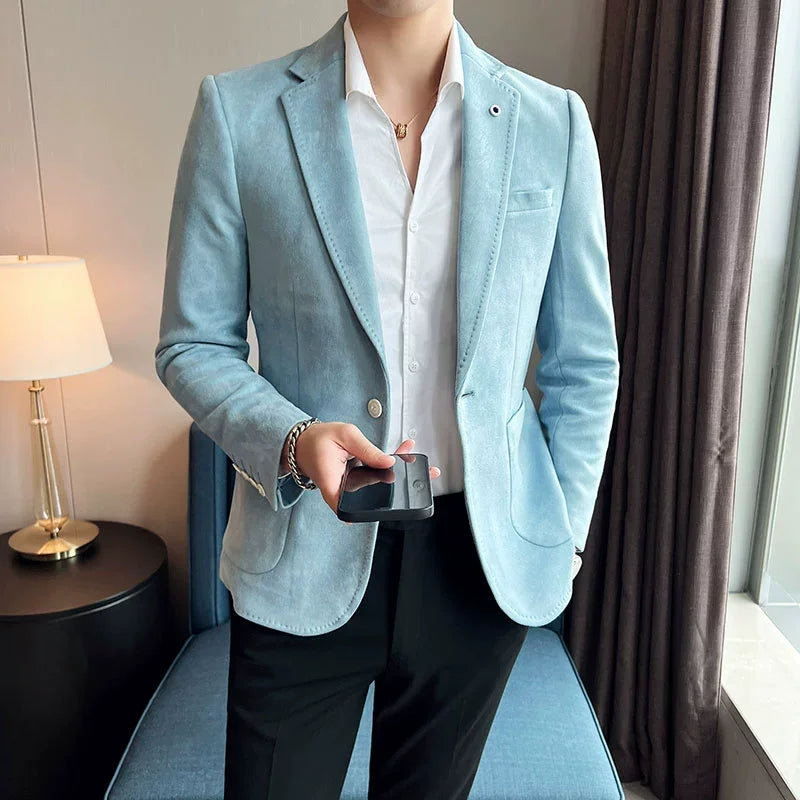 Men’s Slim Fit Velvet Blazer Coat – Luxury Deerskin Suit Jacket for Business, Casual & Wedding – Plus Size 4XL- S