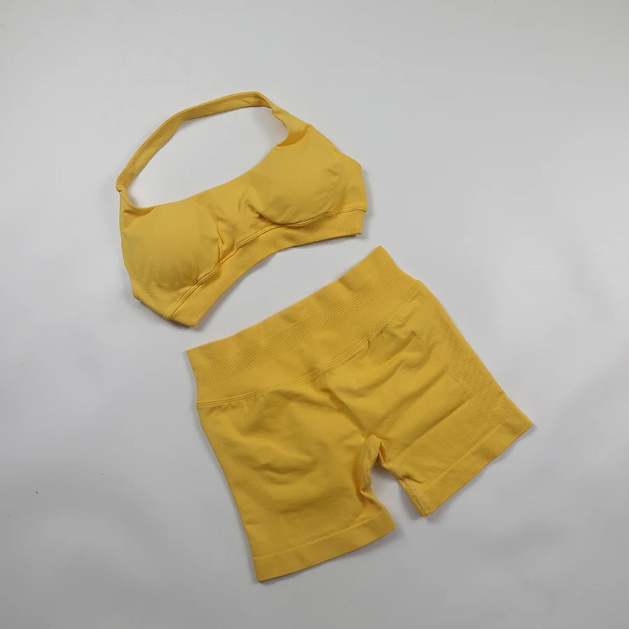 Seamless Ribbed 2-Piece Workout Set β Crop Top & High-Waist Leggings