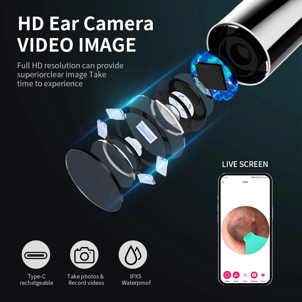 NK3 Pro HD Ear Cleaner with Camera – USB-C Charging Otoscope Wax Removal Tool Set