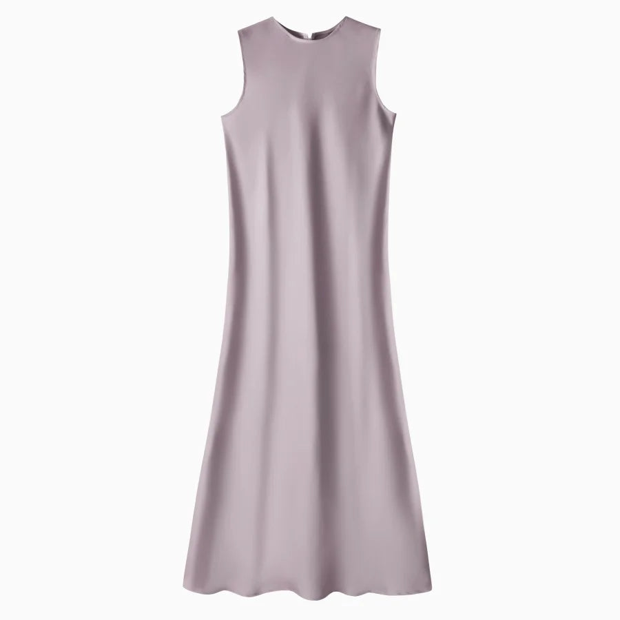 Elegant Satin Maxi Dress with Matching Knitted Top – 2-Piece Spring Summer Outfit for Women 2025