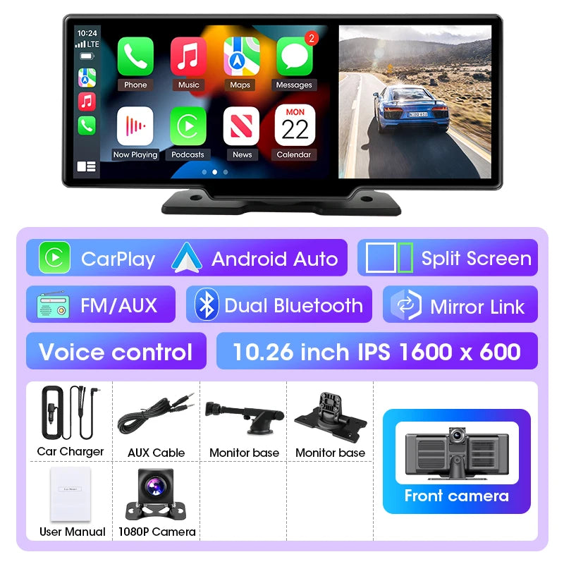 4K Smart Dash Cam with CarPlay & Android Auto | Dual Lens, GPS, WiFi & Navigation
