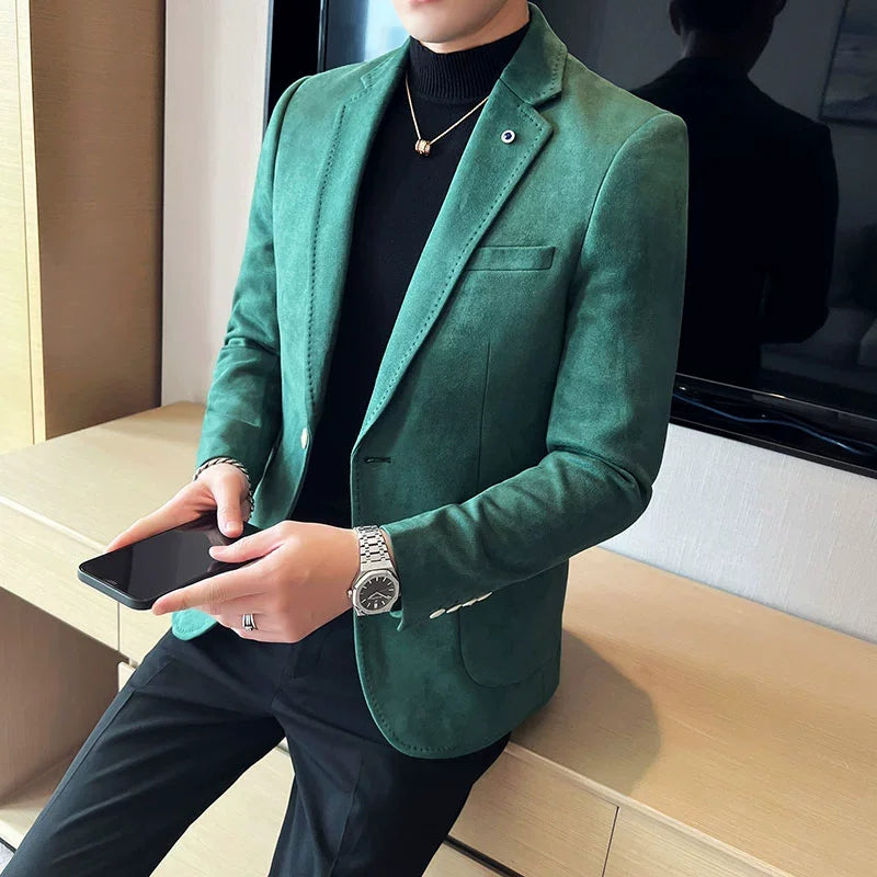 Men’s Slim Fit Velvet Blazer Coat – Luxury Deerskin Suit Jacket for Business, Casual & Wedding – Plus Size 4XL- S