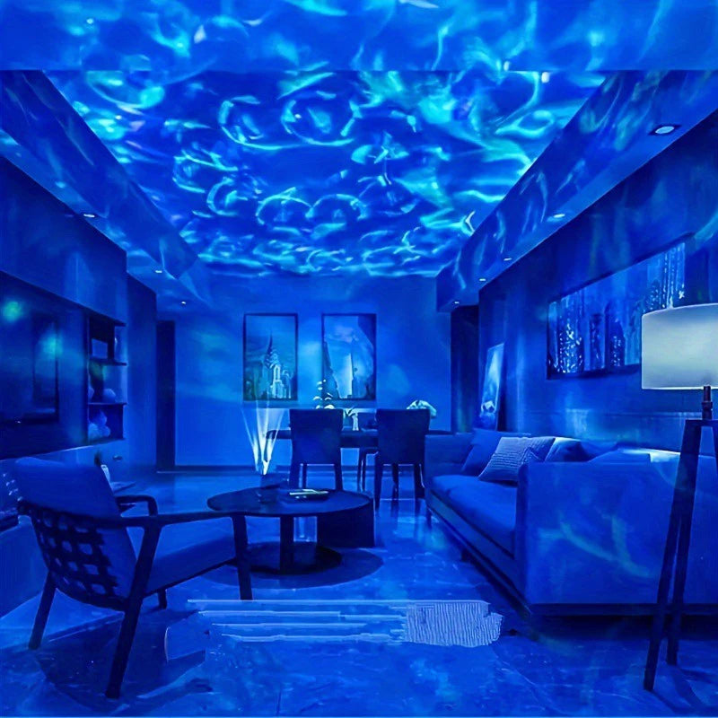 Aurora Galaxy Star Projector – 360° Rotating Night Light with Remote & Ocean Wave Effect