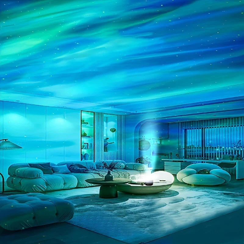 Aurora Galaxy Star Projector – 360° Rotating Night Light with Remote & Ocean Wave Effect