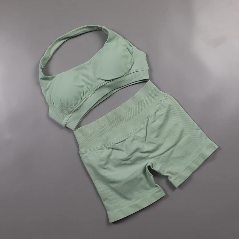 Seamless Ribbed 2-Piece Workout Set β Crop Top & High-Waist Leggings