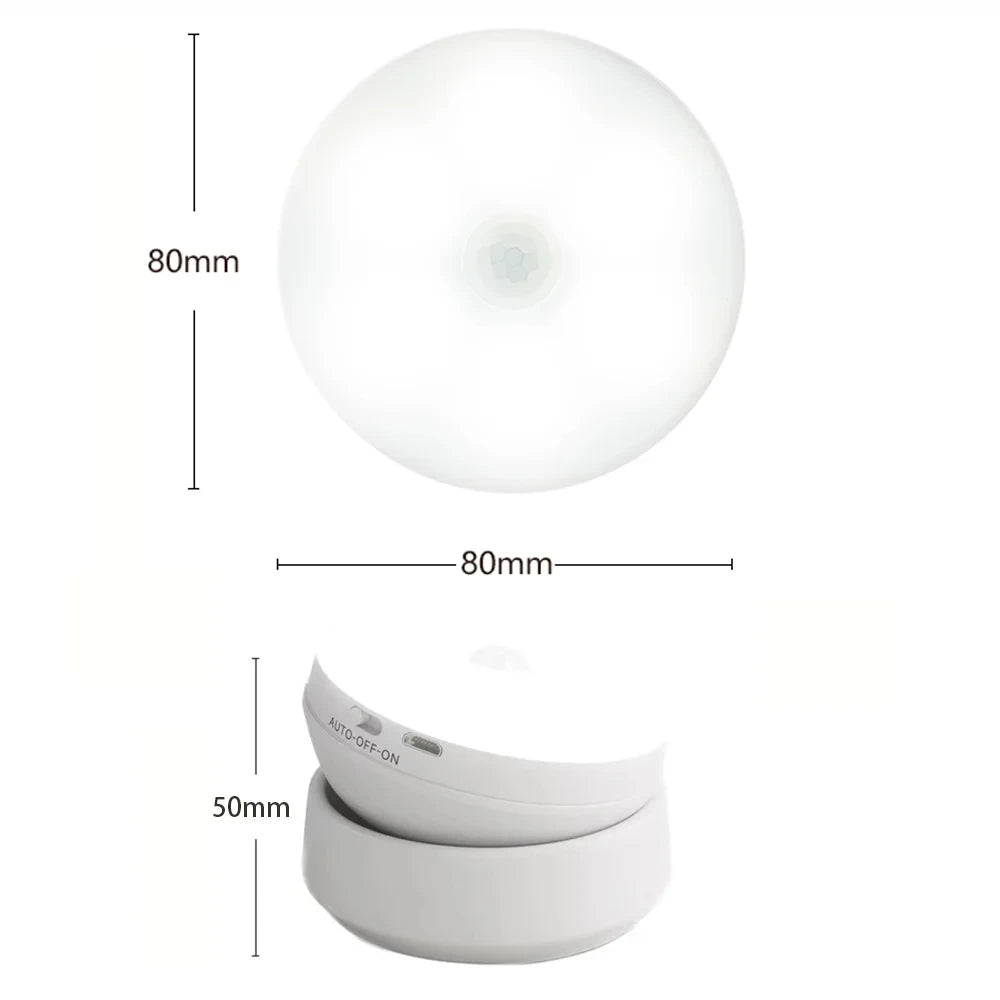 LED Motion Sensor Night Light – USB Rechargeable Intelligent Human Induction Lighting for Bedroom, Cabinet, & Wardrobe