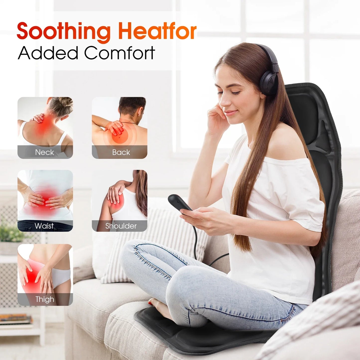 Electric Full-Body Massage Chair Pad – Infrared Heat & Vibration Therapy for Home, Car, or Office