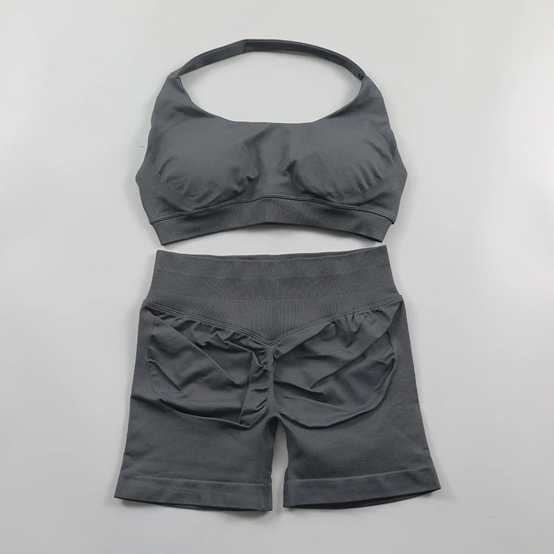 Seamless Ribbed 2-Piece Workout Set β Crop Top & High-Waist Leggings