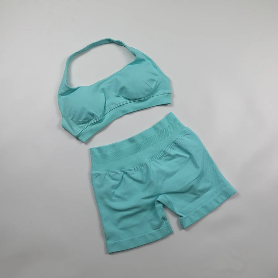 Seamless Ribbed 2-Piece Workout Set β Crop Top & High-Waist Leggings