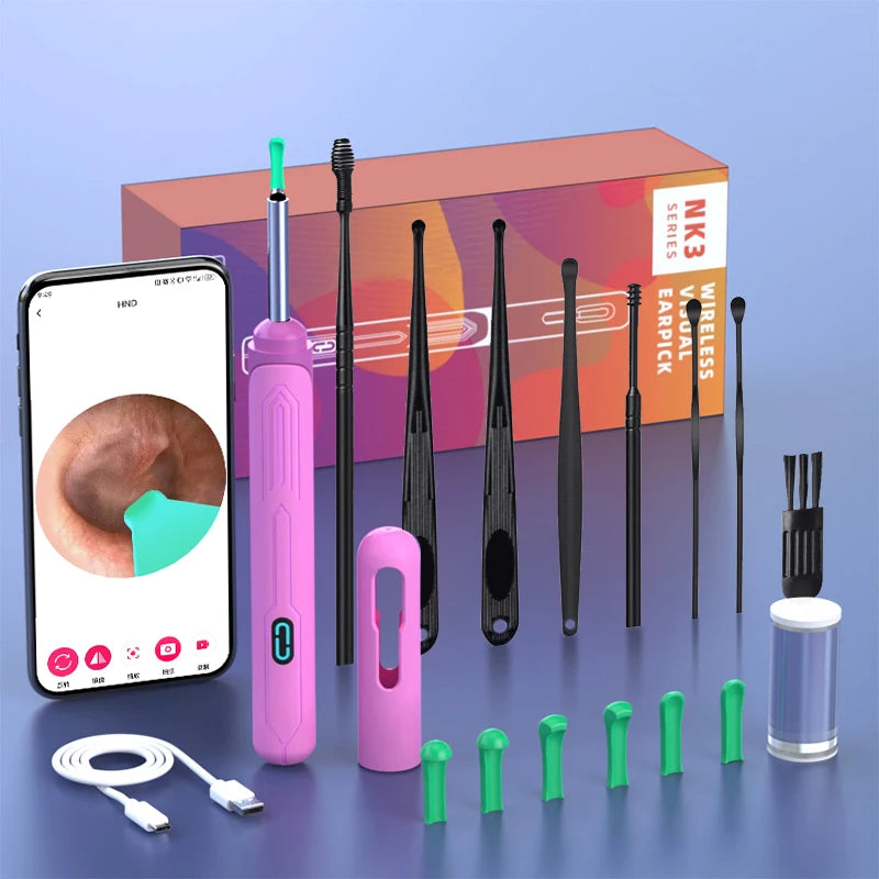 NK3 Pro HD Ear Cleaner with Camera – USB-C Charging Otoscope Wax Removal Tool Set