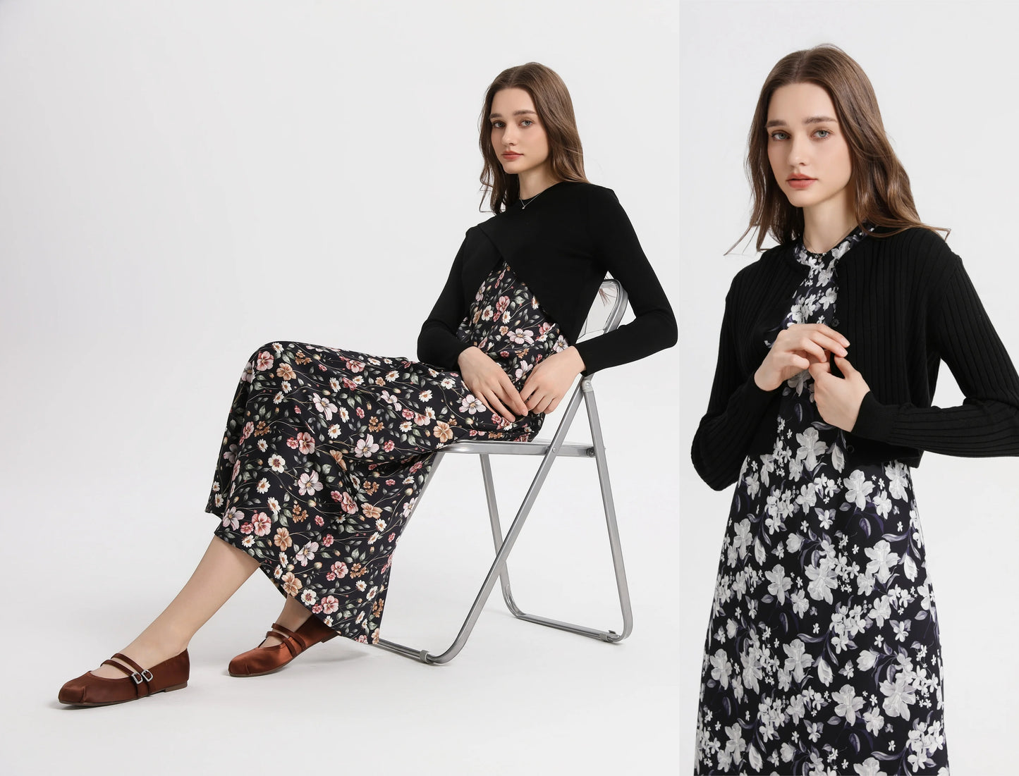 Elegant Satin Maxi Dress with Matching Knitted Top – 2-Piece Spring Summer Outfit for Women 2025