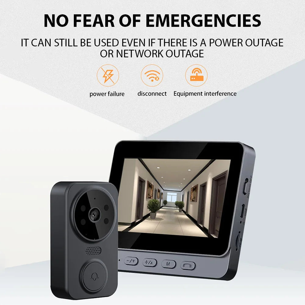 4.3" Wireless Video Doorbell with HD Smart Intercom - Two-Way Talk, Night Vision, 2.4G WiFi