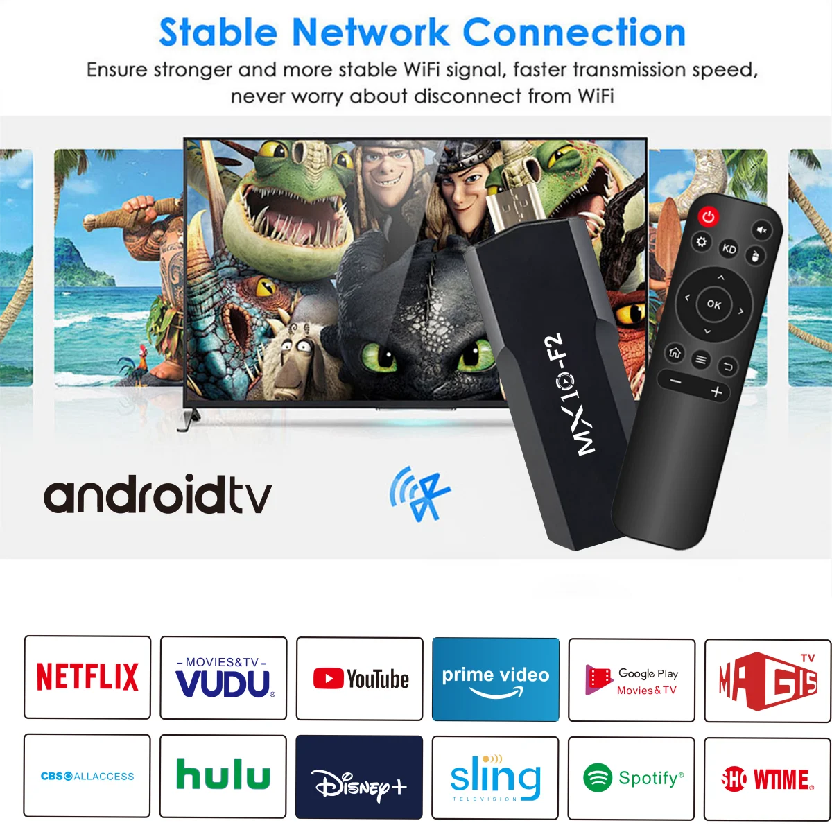 Android 2024 TV Stick - 1GB RAM, 8GB Storage, 4K Support - MX10 F2 TV Box, EU Android Streaming Stick