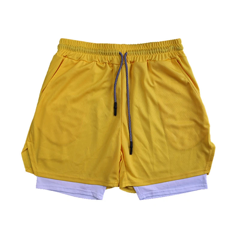 Men’s Double-Layer Athletic Shorts – Breathable Quick-Dry Fitness and Beachwear with Mesh Lining