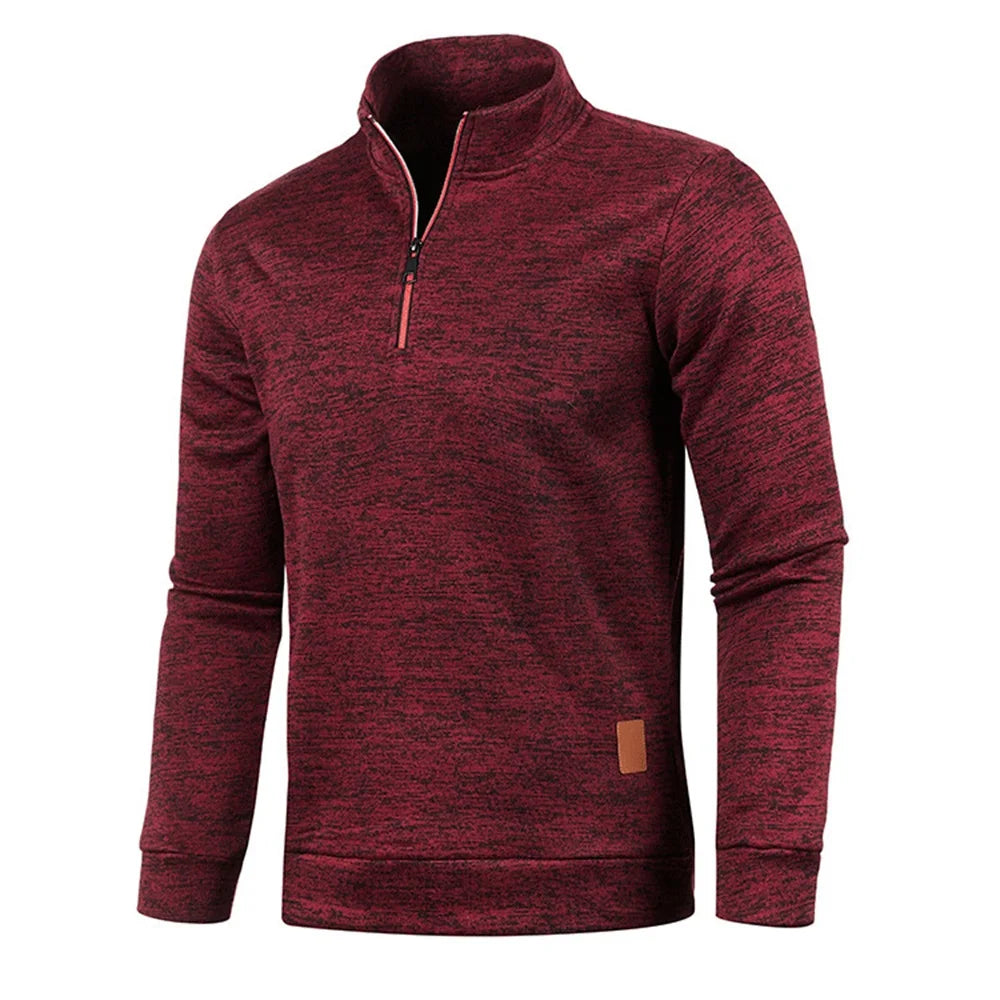 Men’s Half-Zip Pullover Sweatshirt – Thick, Warm, Solid Color, Casual Outdoor Hoodie