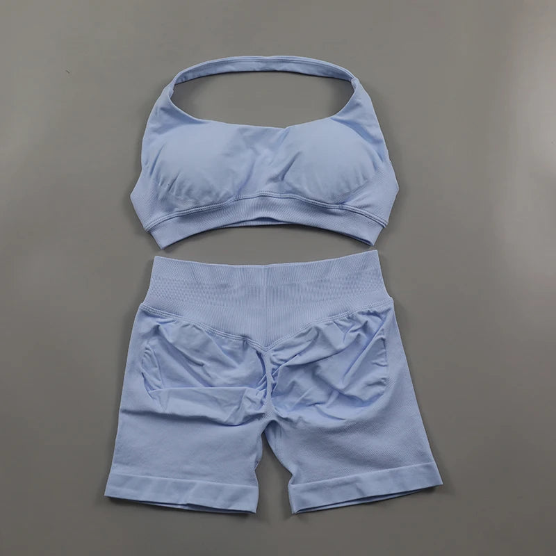 Seamless Ribbed 2-Piece Workout Set β Crop Top & High-Waist Leggings