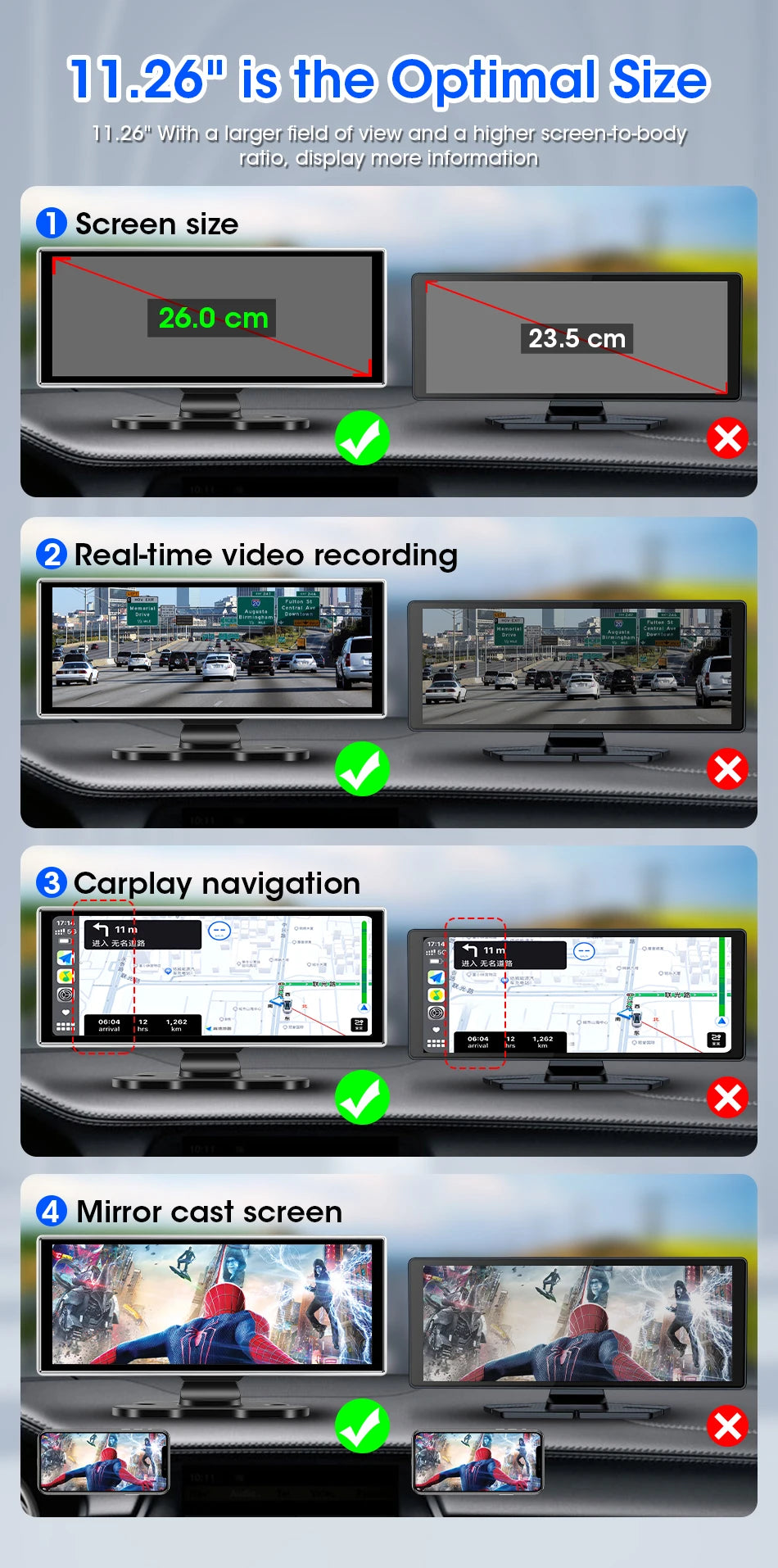 4K Smart Dash Cam with CarPlay & Android Auto | Dual Lens, GPS, WiFi & Navigation