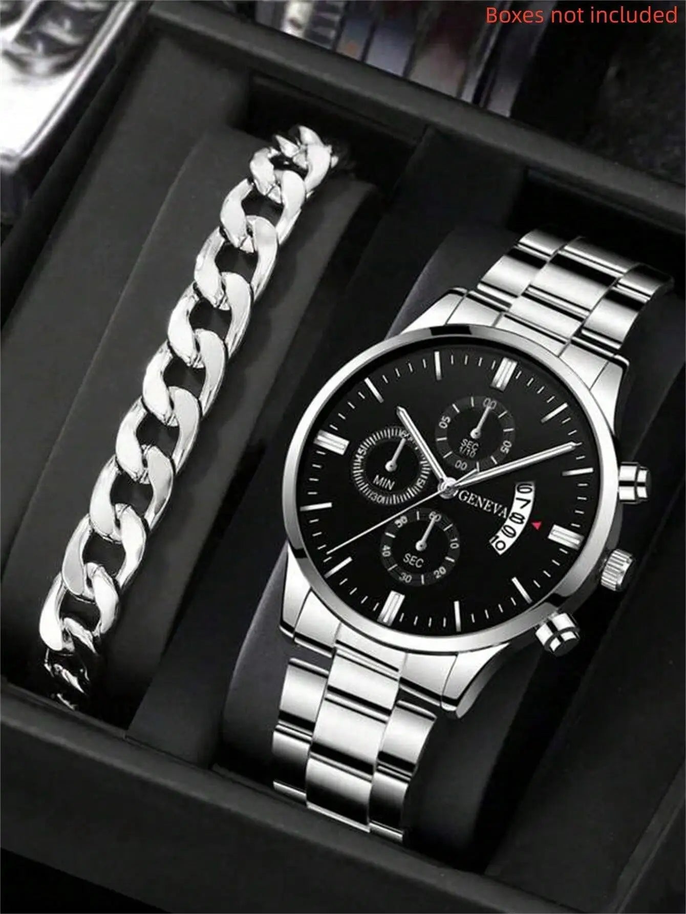 2pcs Luxury Men’s Stainless Steel Business Watches – Calendar & Quartz Movement
