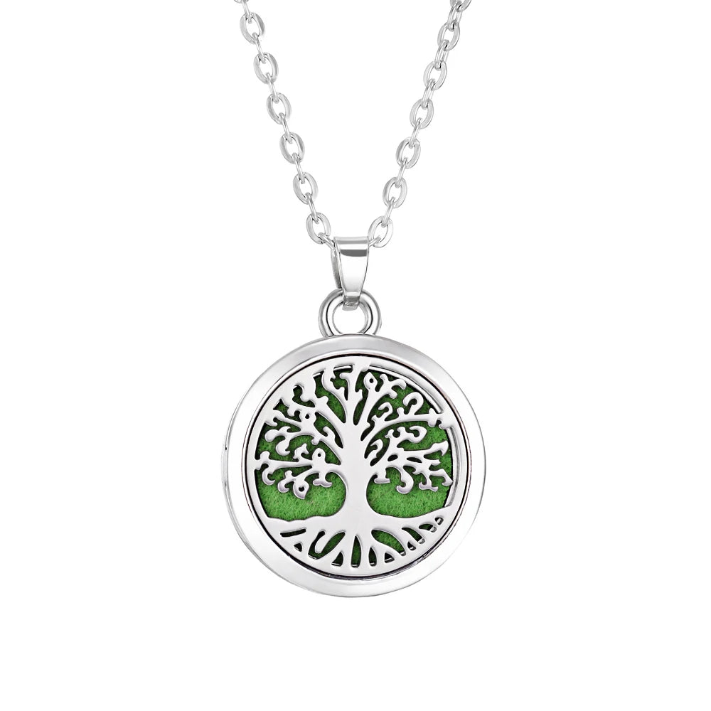 Tree of Life Aromatherapy Necklace - Essential Oil Diffuser Locket Pendant for Women - Aroma Jewelry Gift