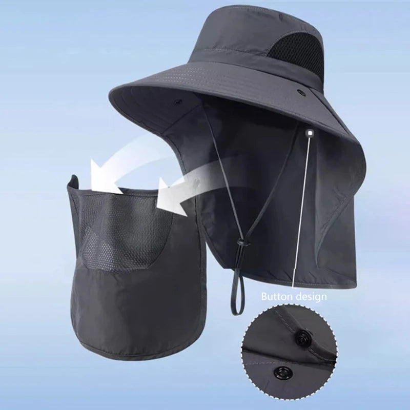 Summer UV Protection Sun Hat – Outdoor Bucket Hat with Neck Flap for Fishing, Hiking, and Camping
