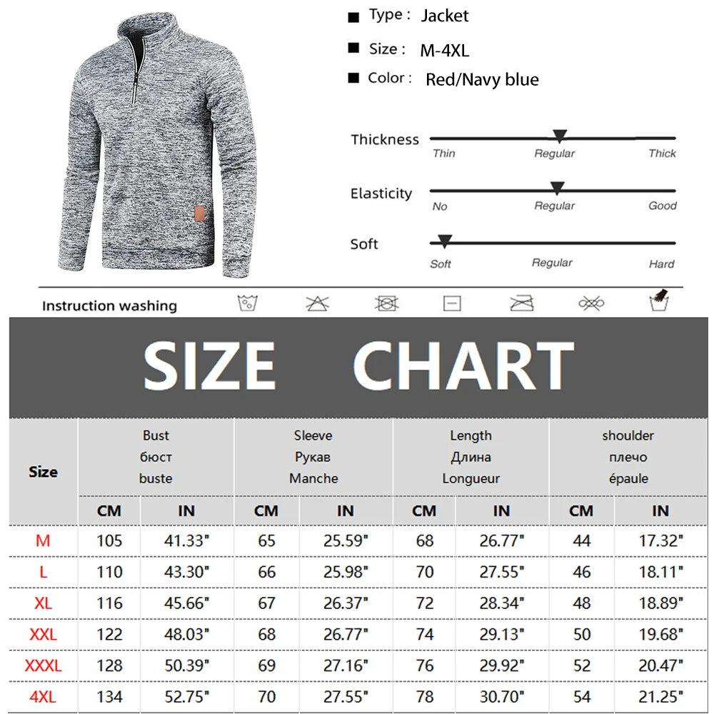 Men’s Half-Zip Pullover Sweatshirt – Thick, Warm, Solid Color, Casual Outdoor Hoodie