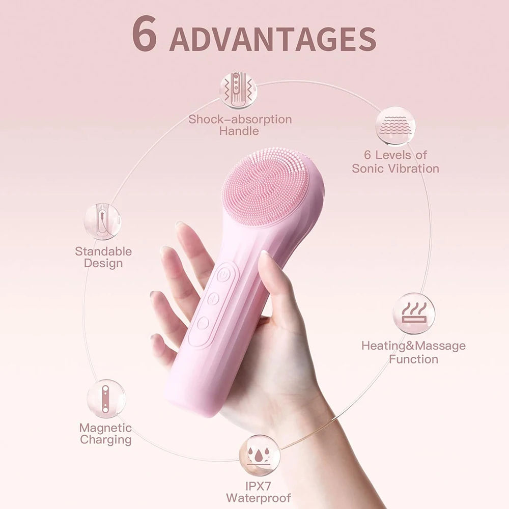 Sonic Waterproof Facial Cleansing Brush – Rechargeable Exfoliating Scrubber for Deep Clean & Skin Care Tool