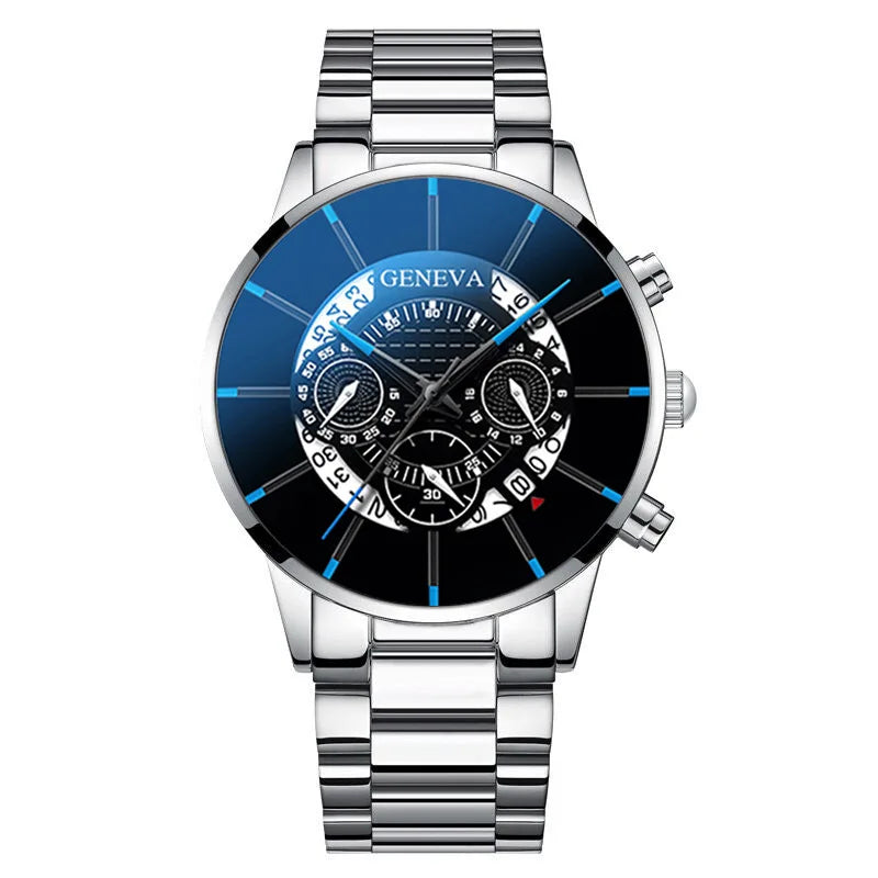 2pcs Luxury Men’s Stainless Steel Business Watches – Calendar & Quartz Movement