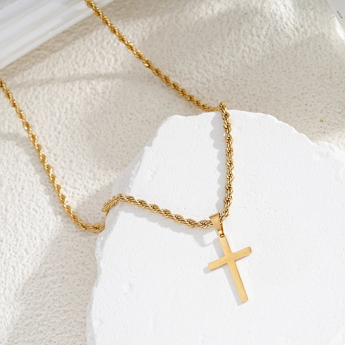 Minimalist Stainless Steel Cross Necklace – Gold Pendant for Men & Women