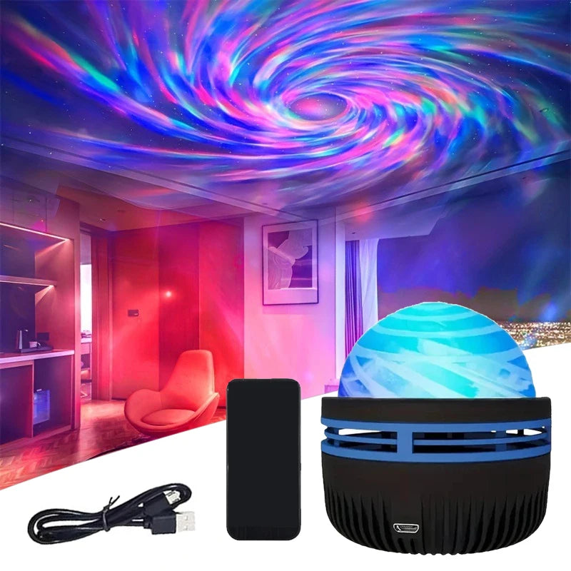 Aurora Galaxy Star Projector – 360° Rotating Night Light with Remote & Ocean Wave Effect
