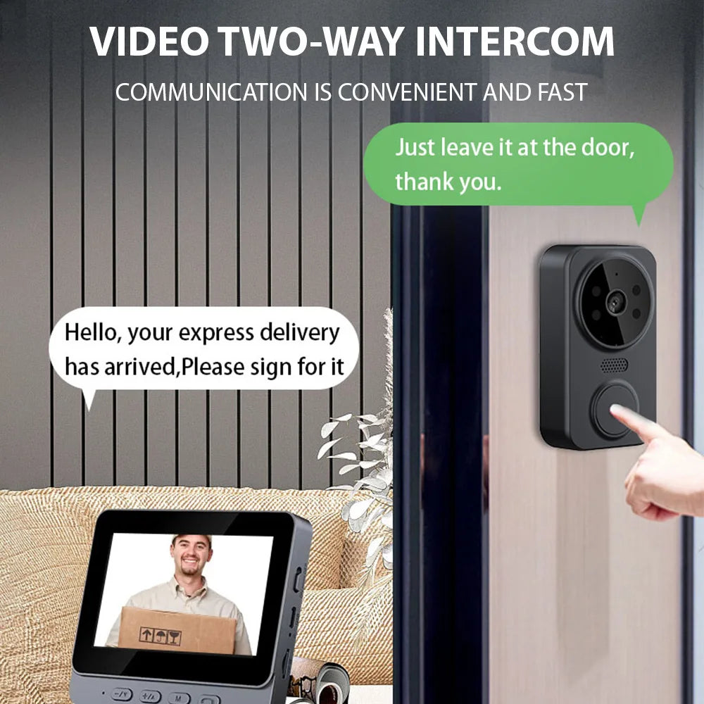 4.3" Wireless Video Doorbell with HD Smart Intercom - Two-Way Talk, Night Vision, 2.4G WiFi