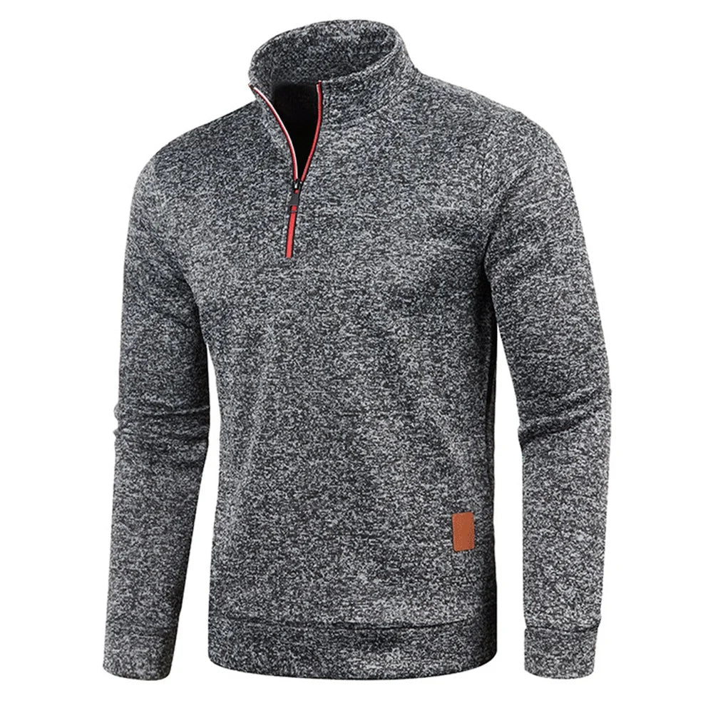 Men’s Half-Zip Pullover Sweatshirt – Thick, Warm, Solid Color, Casual Outdoor Hoodie