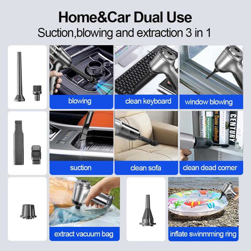 95000PA Portable Wireless Car Vacuum Cleaner – Strong Suction Handheld Vacuum & Blower for Car & Home