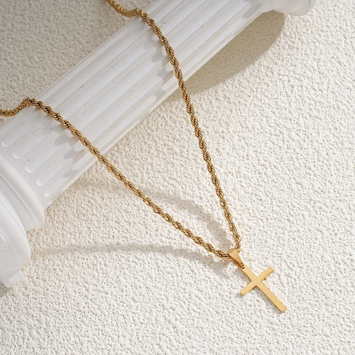 Minimalist Stainless Steel Cross Necklace – Gold Pendant for Men & Women