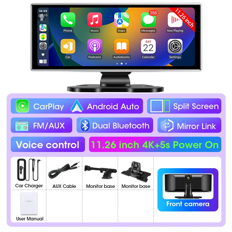 4K Smart Dash Cam with CarPlay & Android Auto | Dual Lens, GPS, WiFi & Navigation