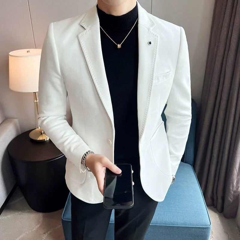 Men’s Slim Fit Velvet Blazer Coat – Luxury Deerskin Suit Jacket for Business, Casual & Wedding – Plus Size 4XL- S