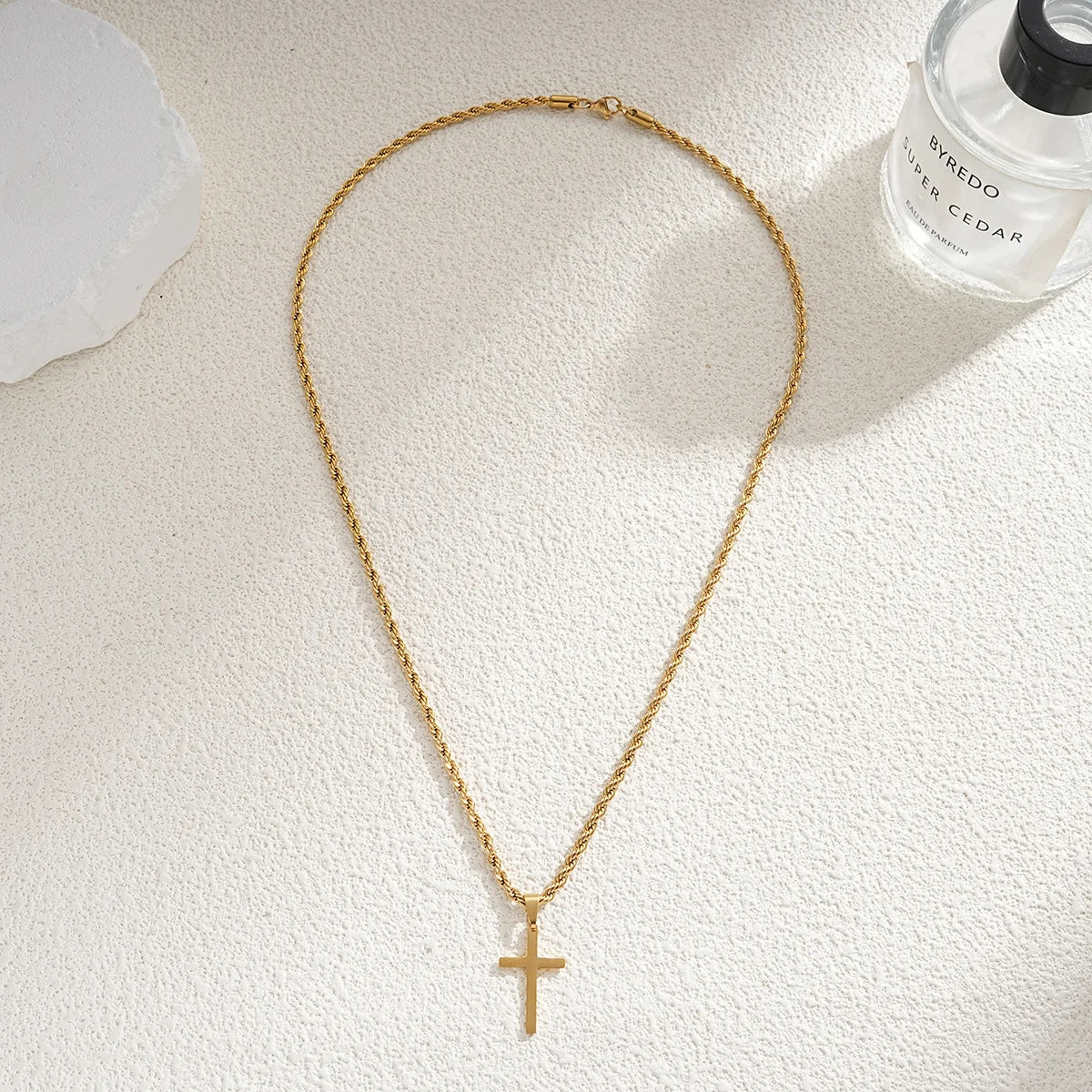 Minimalist Stainless Steel Cross Necklace – Gold Pendant for Men & Women