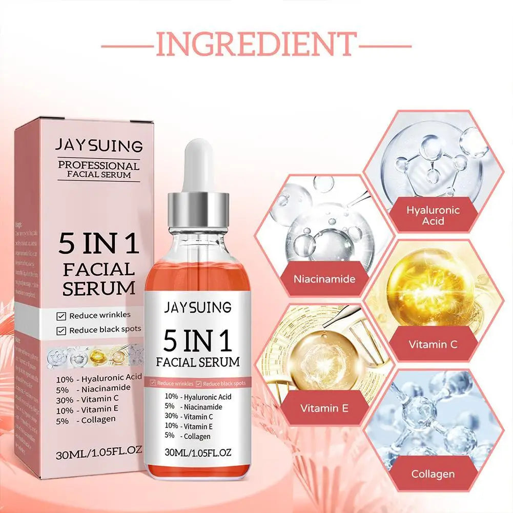 5-in-1 Facial Serum with Vitamin C & Hyaluronic Acid – Deep Moisturizing, Pore Minimizing, Anti-Aging & Skin Nourishing – 30ml