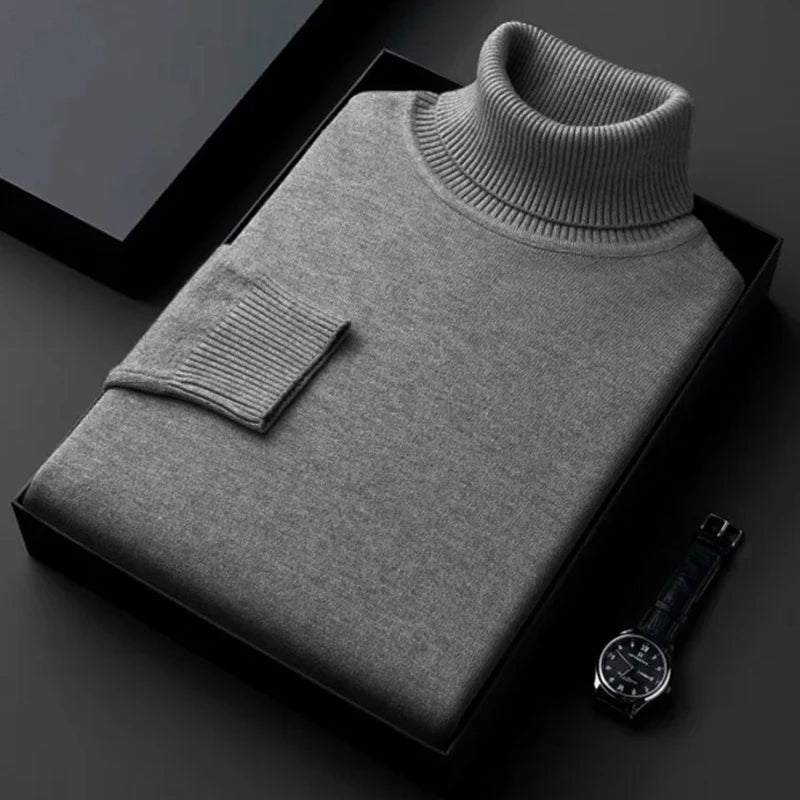 Premium Men's Slim Fit Knitted Turtleneck Sweater - Anti-Pilling, High Quality Long Sleeve Pullover