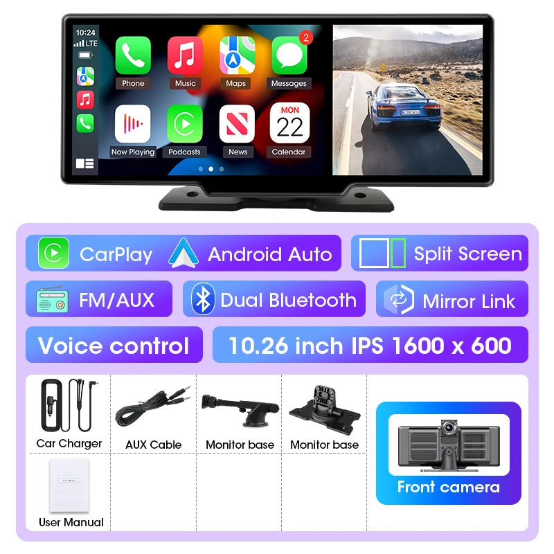 4K Smart Dash Cam with CarPlay & Android Auto | Dual Lens, GPS, WiFi & Navigation