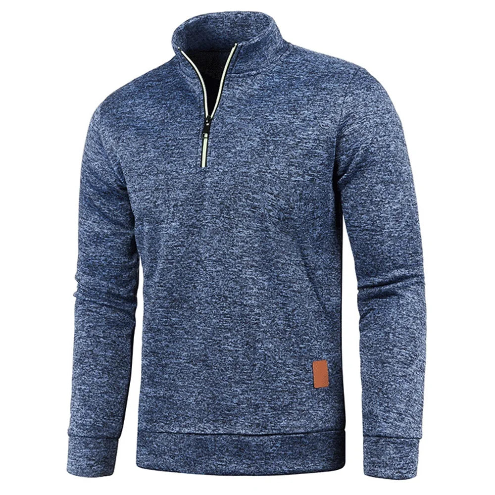Men’s Half-Zip Pullover Sweatshirt – Thick, Warm, Solid Color, Casual Outdoor Hoodie