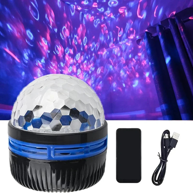 Aurora Galaxy Star Projector – 360° Rotating Night Light with Remote & Ocean Wave Effect