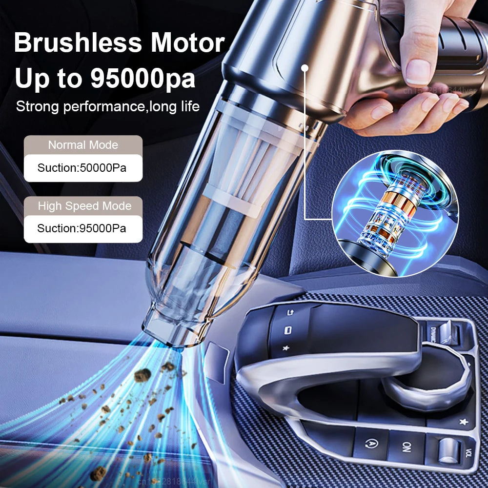 95000PA Portable Wireless Car Vacuum Cleaner – Strong Suction Handheld Vacuum & Blower for Car & Home