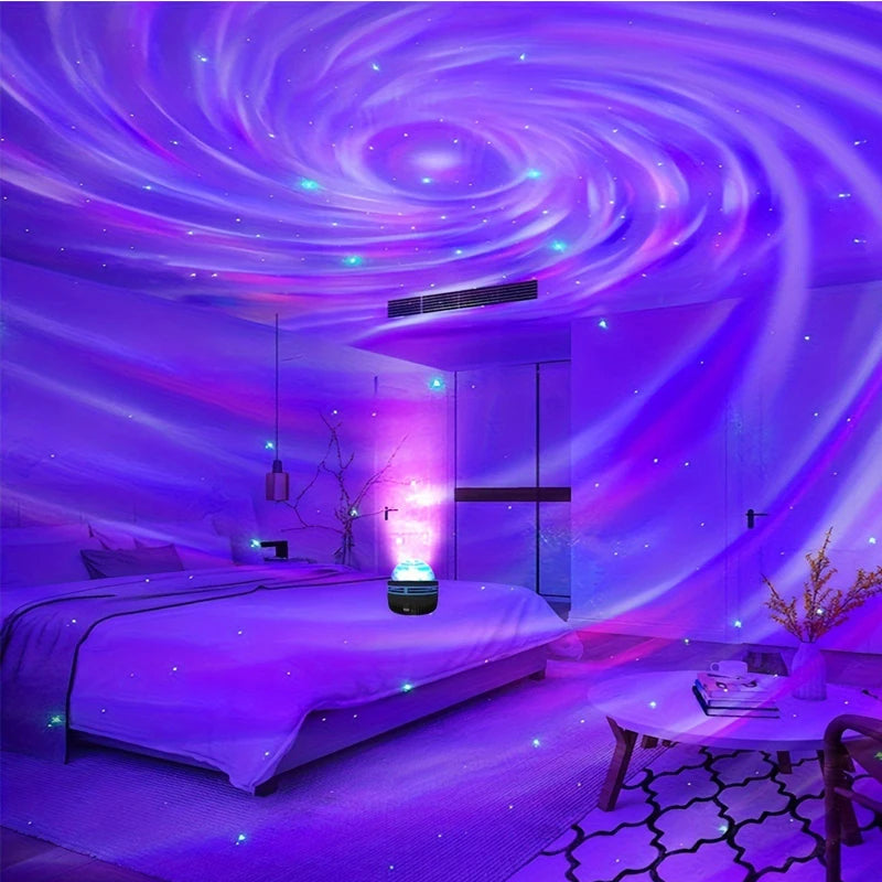 Aurora Galaxy Star Projector – 360° Rotating Night Light with Remote & Ocean Wave Effect