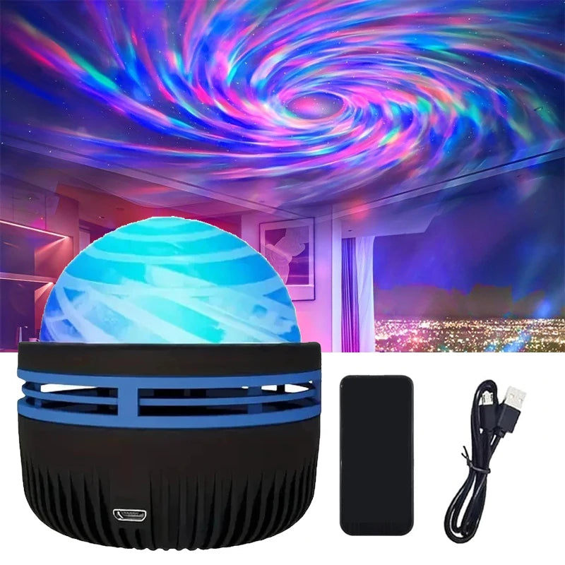 Aurora Galaxy Star Projector – 360° Rotating Night Light with Remote & Ocean Wave Effect