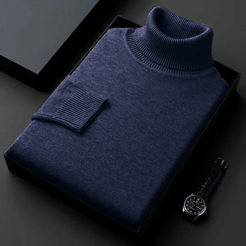 Premium Men's Slim Fit Knitted Turtleneck Sweater - Anti-Pilling, High Quality Long Sleeve Pullover