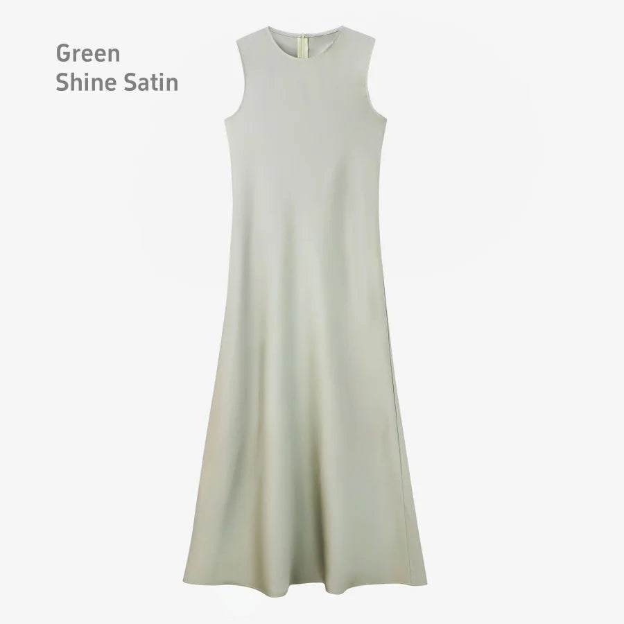 Elegant Satin Maxi Dress with Matching Knitted Top – 2-Piece Spring Summer Outfit for Women 2025